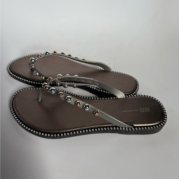 BB Collection metallic studded thong sandals flip flop size 6 euro 37 - Picture 3 of 7
